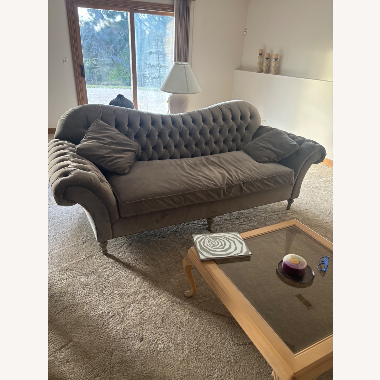 Arhaus Light Gray Velvet 3+ Seater Sofa - image-1