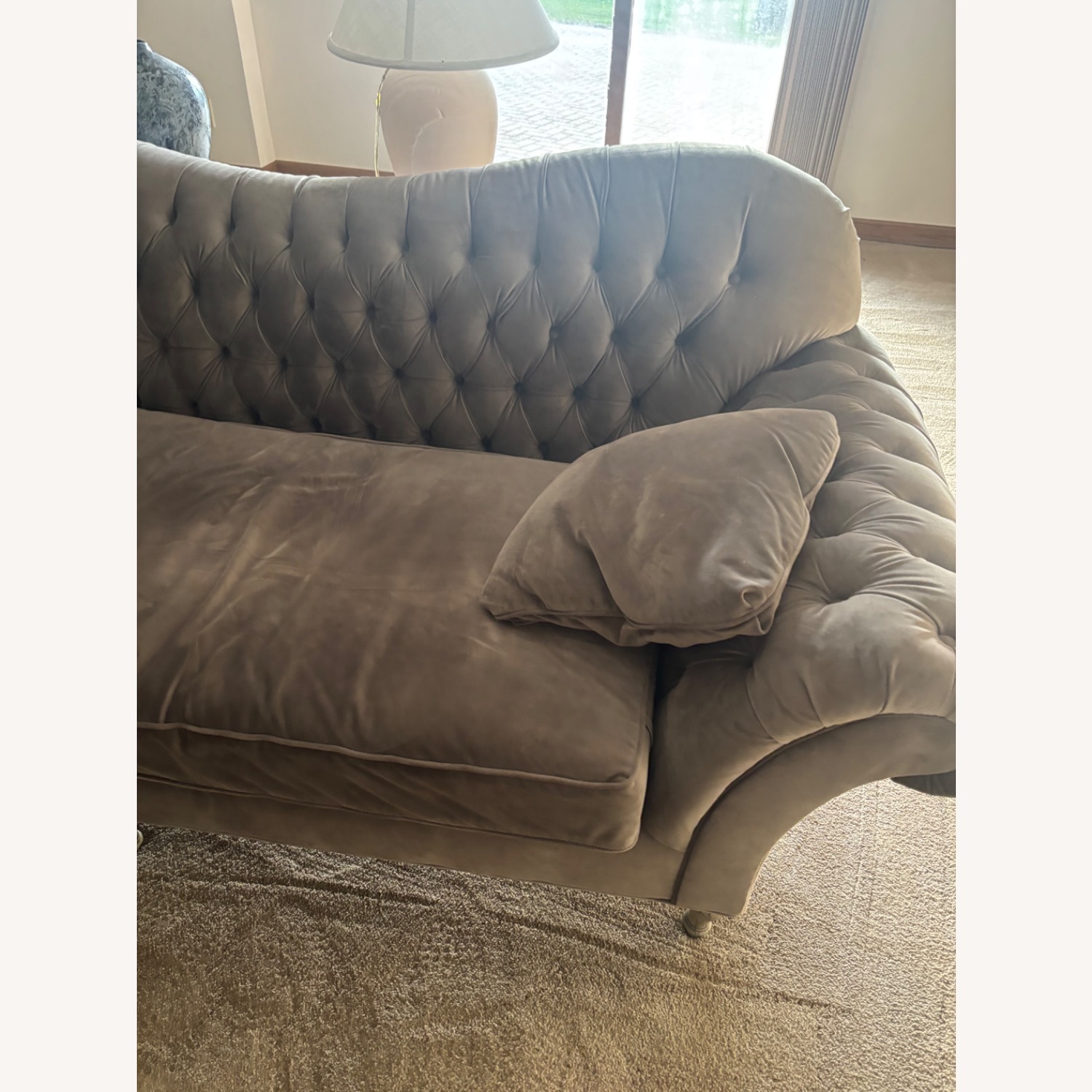Arhaus Light Gray Velvet 3+ Seater Sofa - image-4