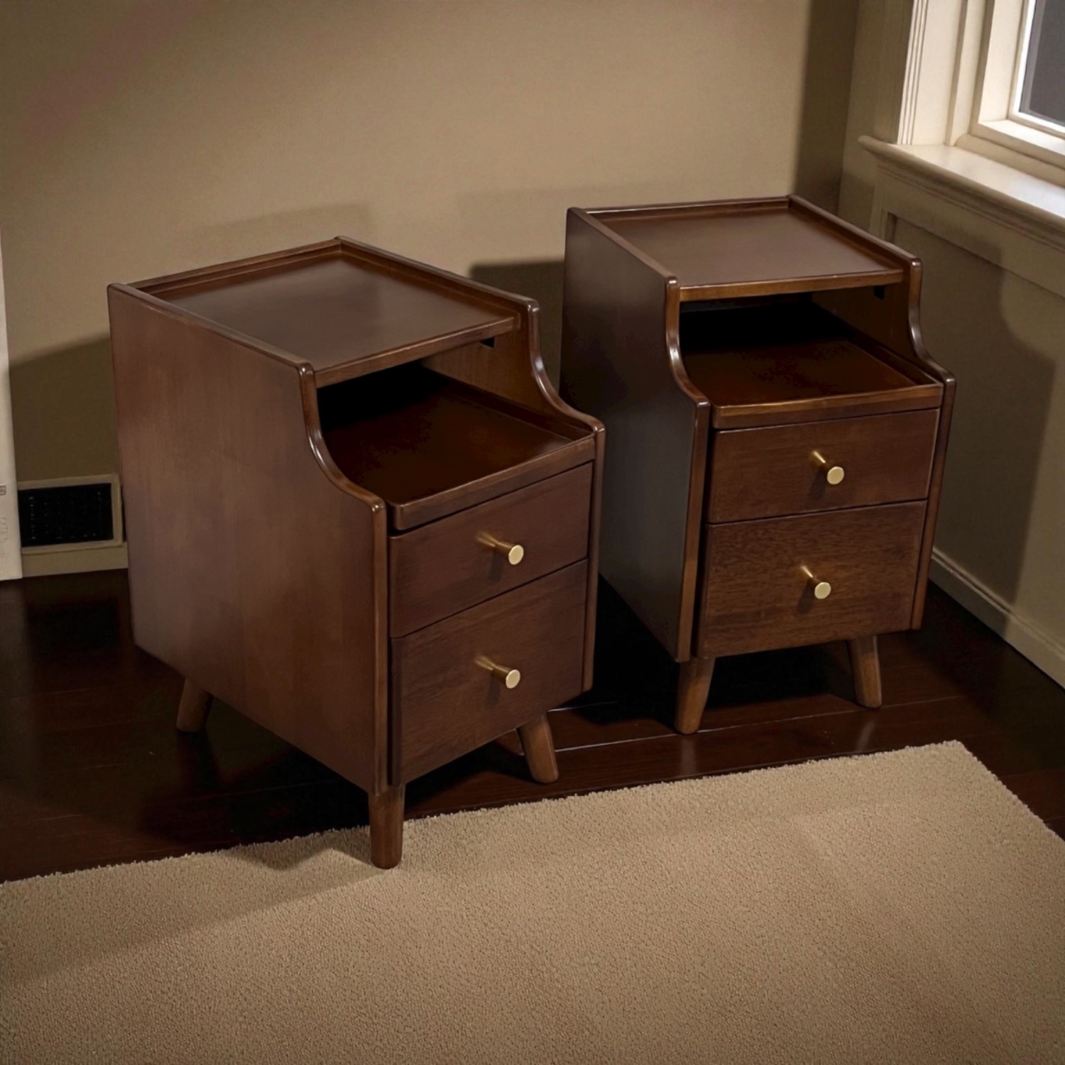 Small Nightstands W 2 Drawers & Sliding Shelf - image-7