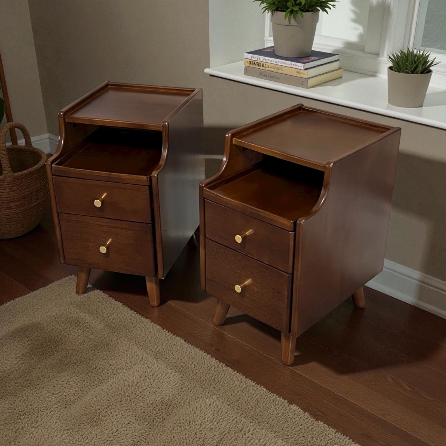 Small Nightstands W 2 Drawers & Sliding Shelf - image-9