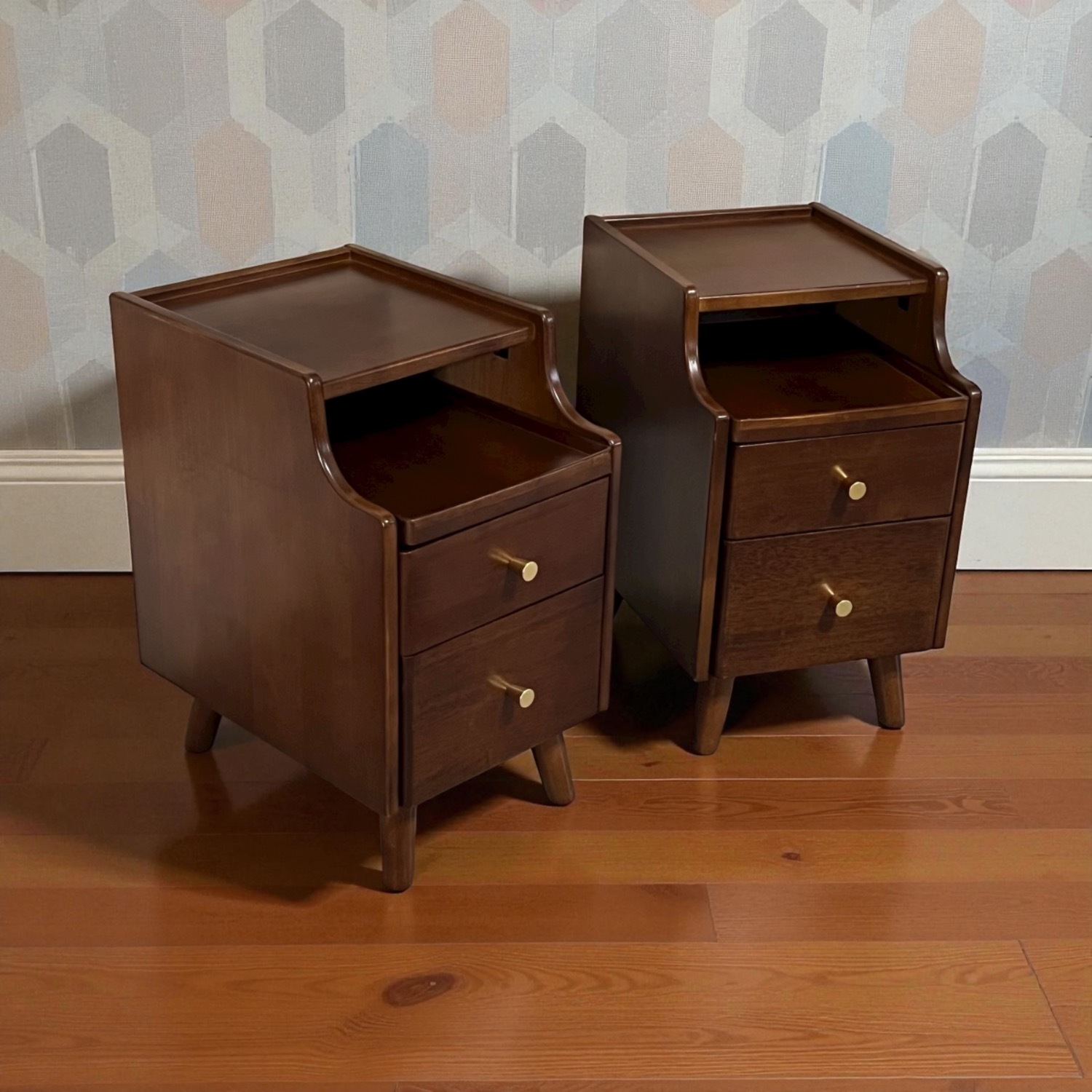 Small Nightstands W 2 Drawers & Sliding Shelf - image-1