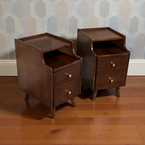 Used Small Nightstands W 2 Drawers & Sliding Shelf for sale on AptDeco