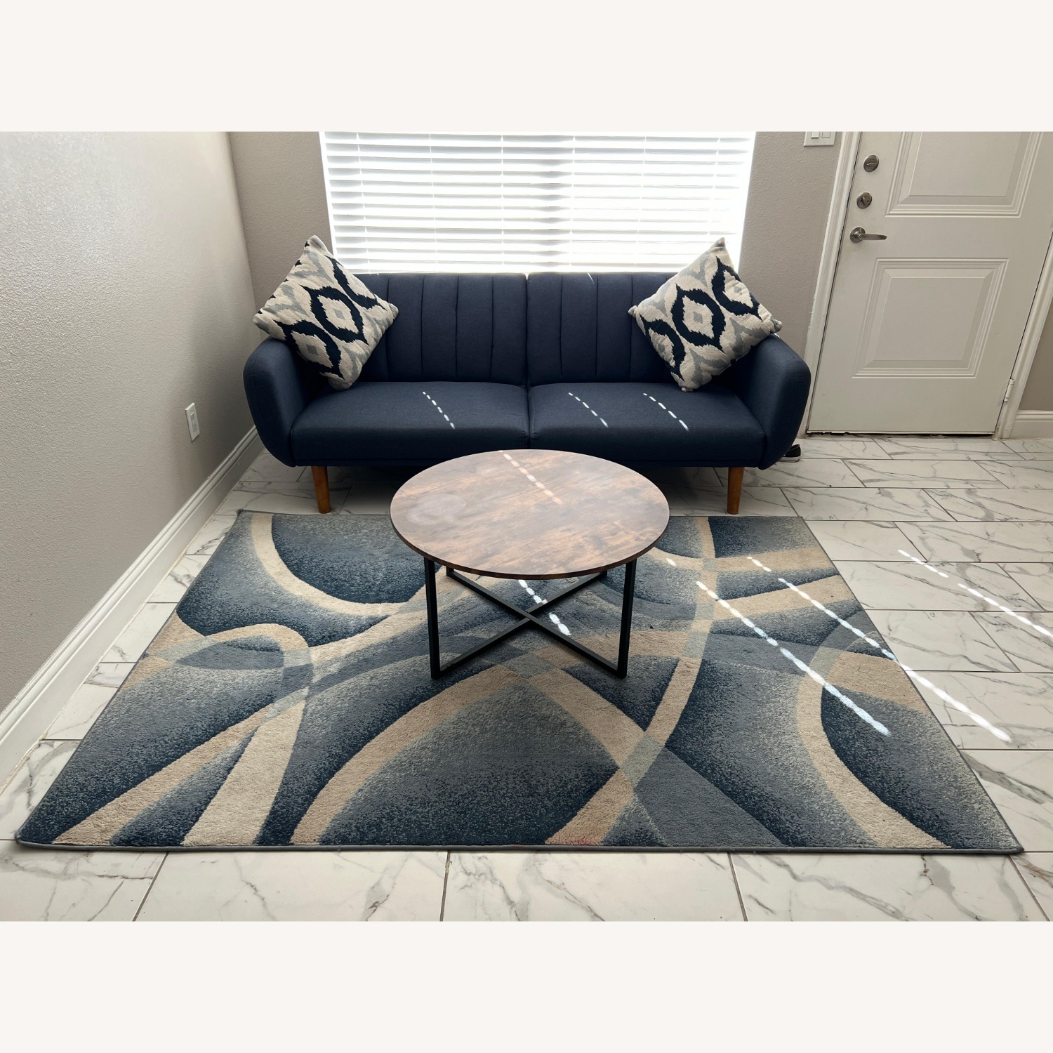 Vintage/Antique Finds Blue Leather 2 Seater Sofa - image-2