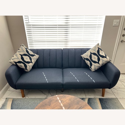 Used Vintage/Antique Finds Blue Leather 2 Seater Sofa for sale on AptDeco