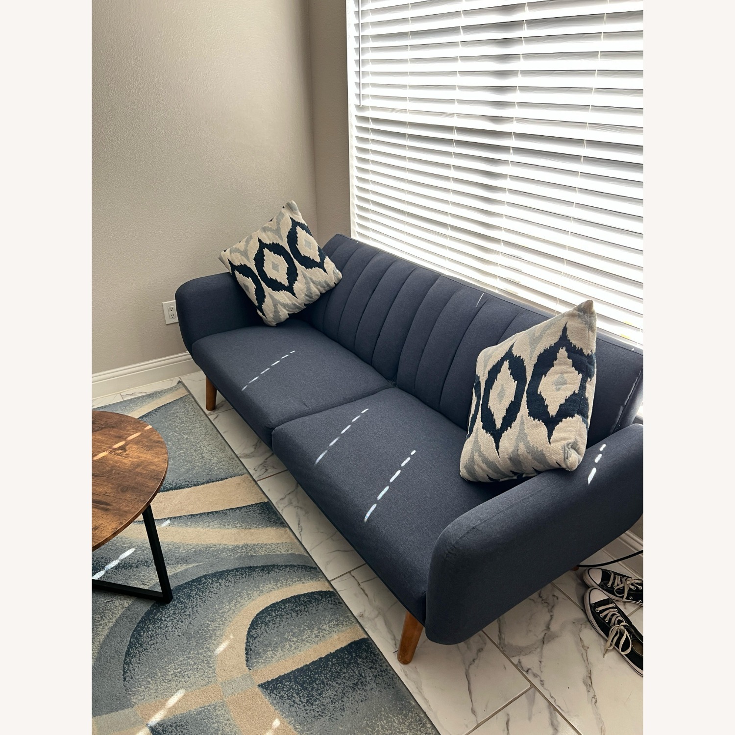 Vintage/Antique Finds Blue Leather 2 Seater Sofa - image-3