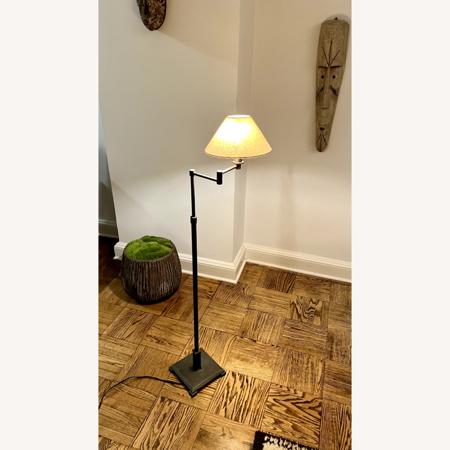 Restoration Hardware Petite Candlestick Linen Shade Swing-Arm Floor Lamp - image-2