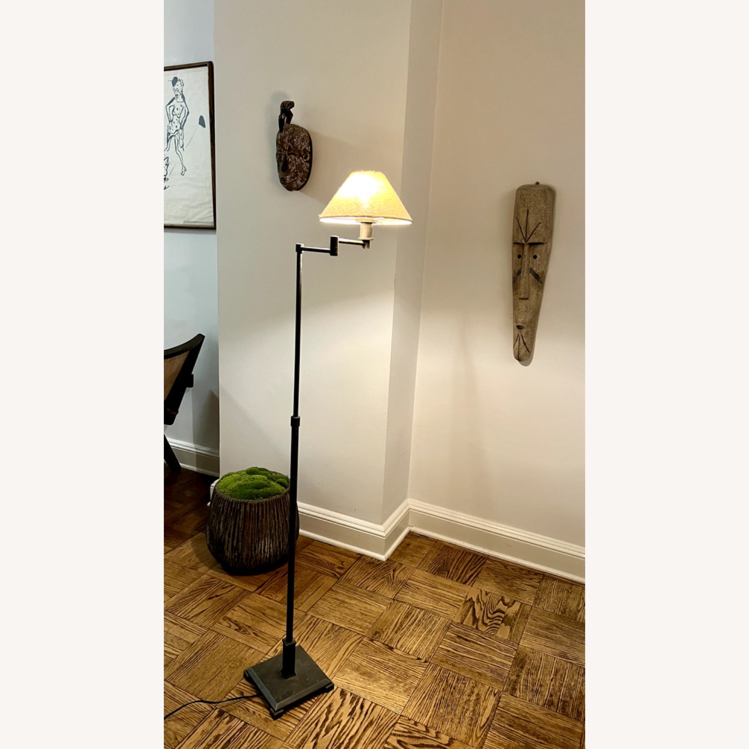 Restoration Hardware Petite Candlestick Linen Shade Swing-Arm Floor Lamp - image-1