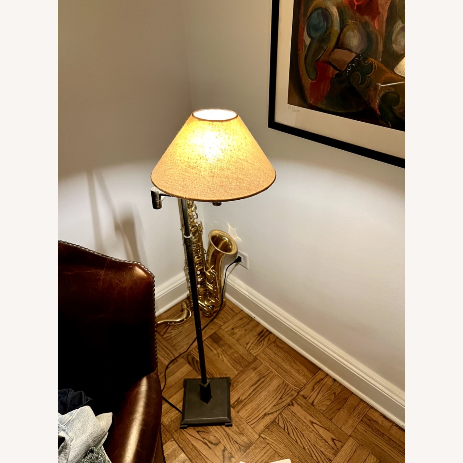Restoration Hardware Petite Candlestick Linen Shade Swing-Arm Floor Lamp - image-4