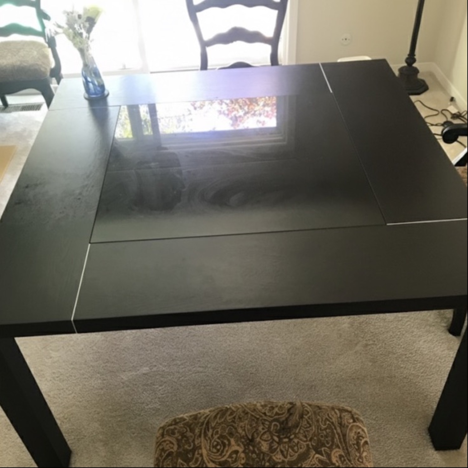 Black Chicago Square Dining Table W Glass Inset - image-6