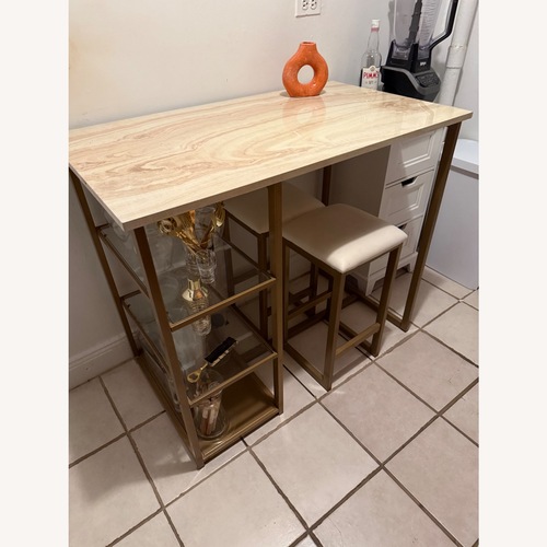 Used Gold Kitchen Island & 2 Stools for sale on AptDeco