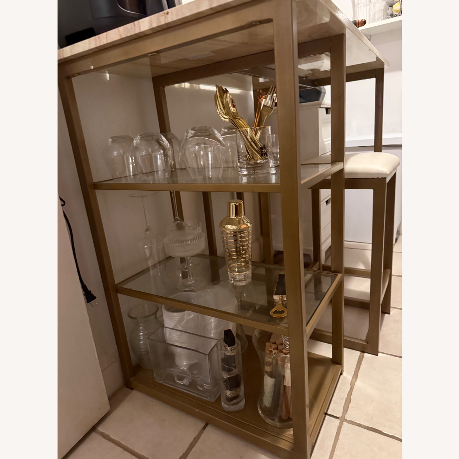 Gold Kitchen Island & 2 Stools - image-3