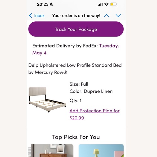 Used Mercury Row Delp Light Gray Fabric Full Bed for sale on AptDeco