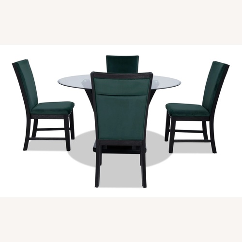Used Cosmopolitan 5 Piece Black & Emerald Upholstered Round Dining Set for sale on AptDeco