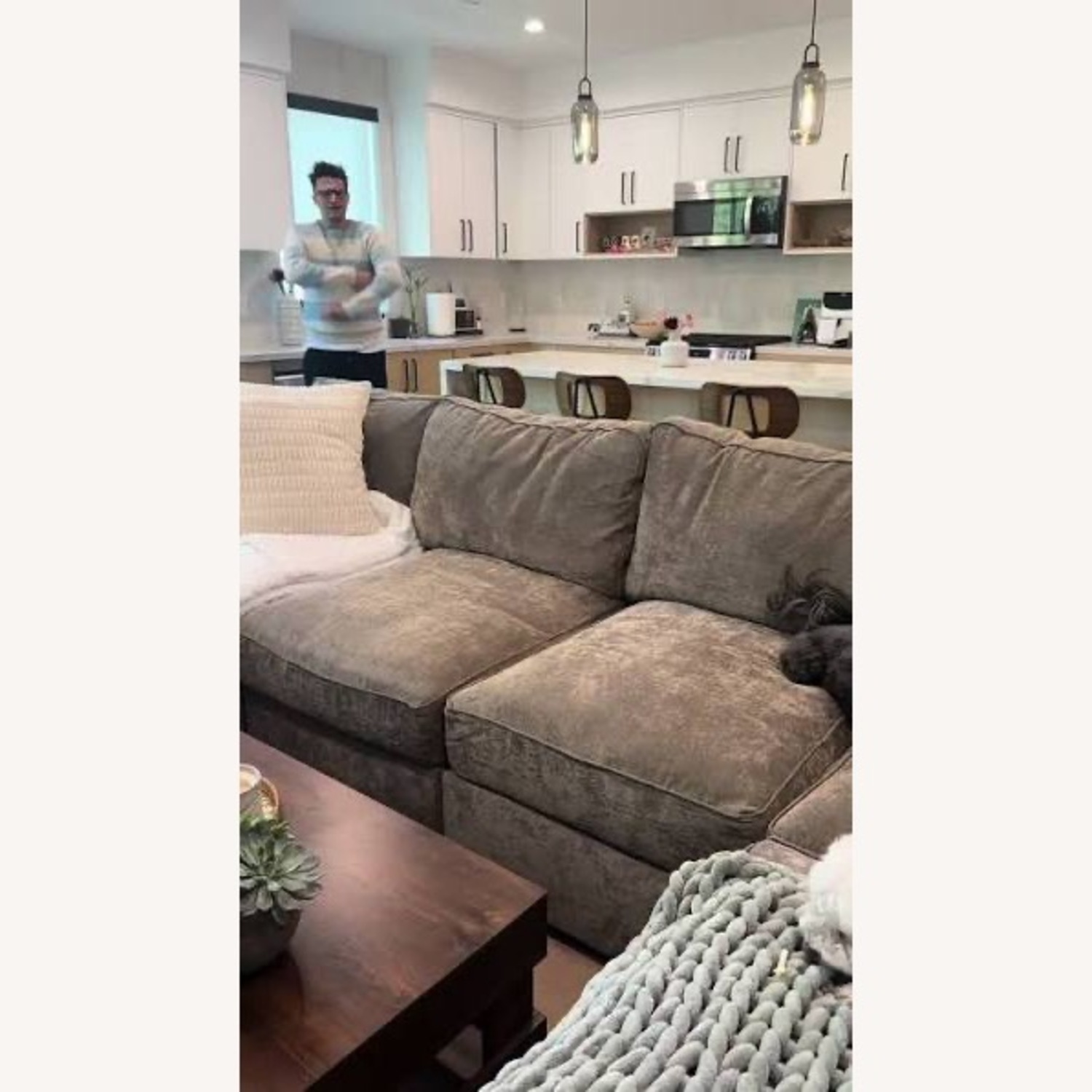 LoveSac Venetian Taupe Velvet 4 Seat Sectional - image-6