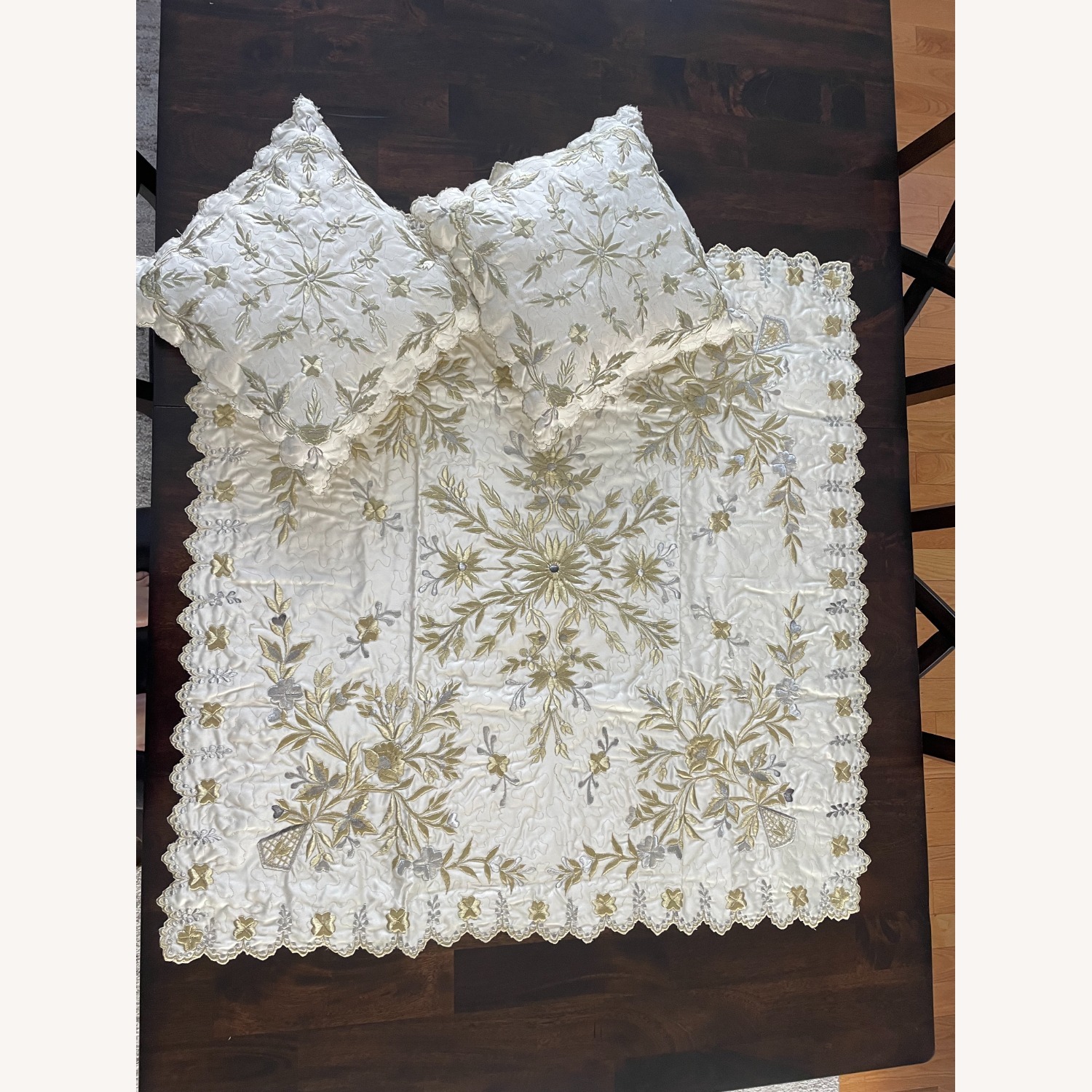 Gold Elegant Embroidered Satin Pillow& Table Set - image-1