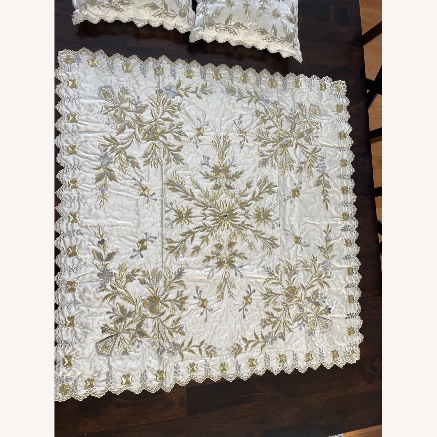 Gold Elegant Embroidered Satin Pillow& Table Set - image-2