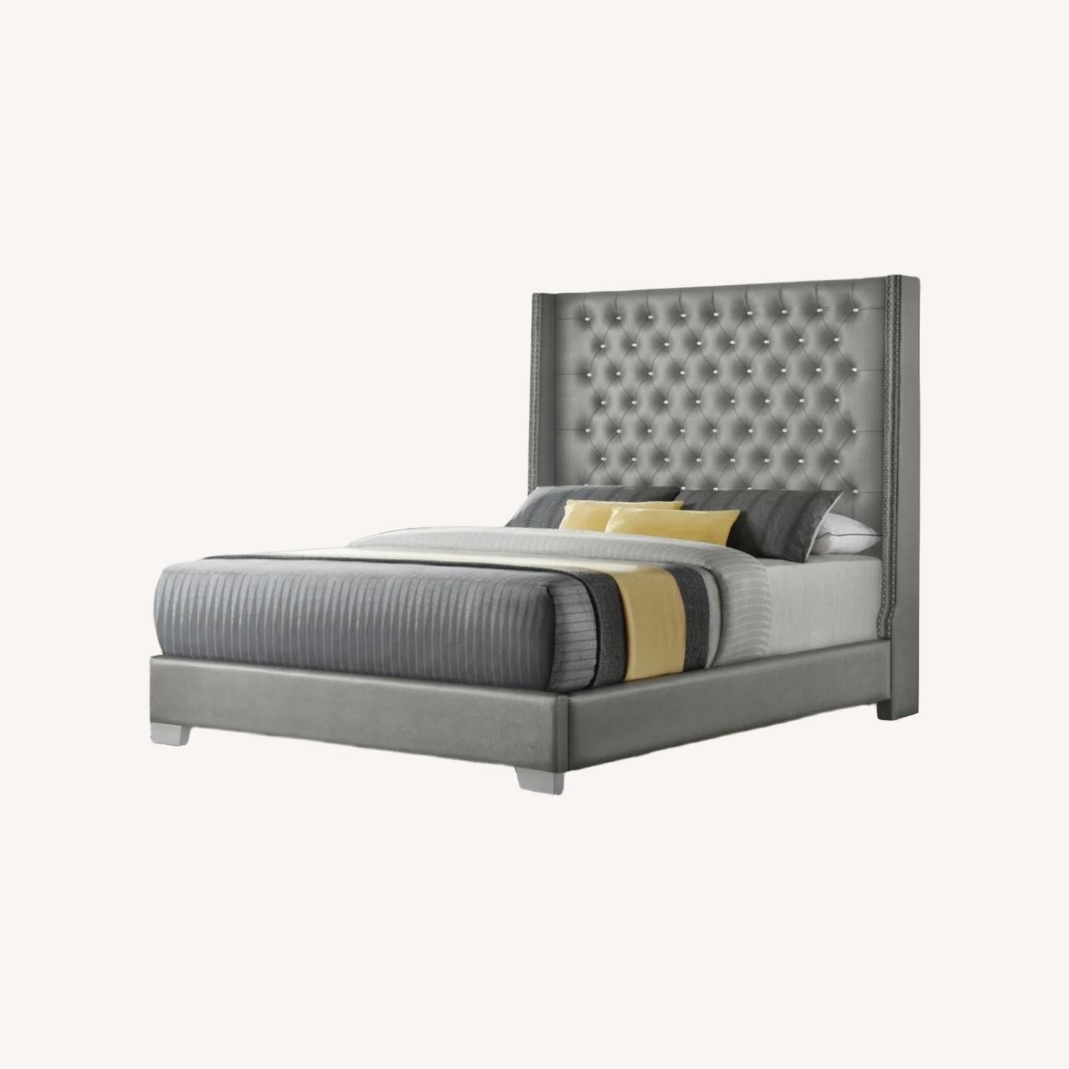 Wayfair Paoquin Light Gray Leather Headboard - image-0