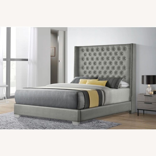 Used Wayfair Paoquin Light Gray Leather Headboard for sale on AptDeco