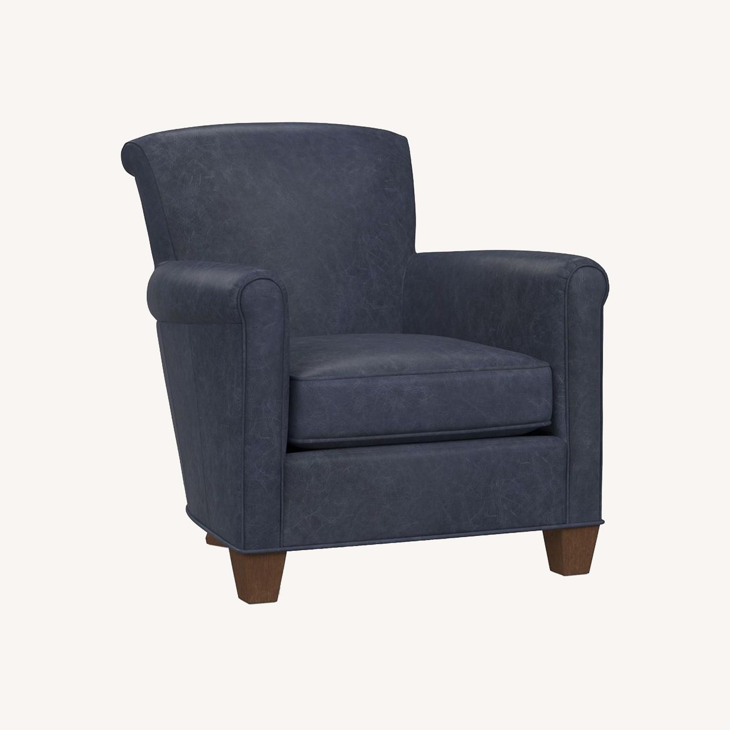 Pottery Barn Irving Blue Leather Armchair - image-0