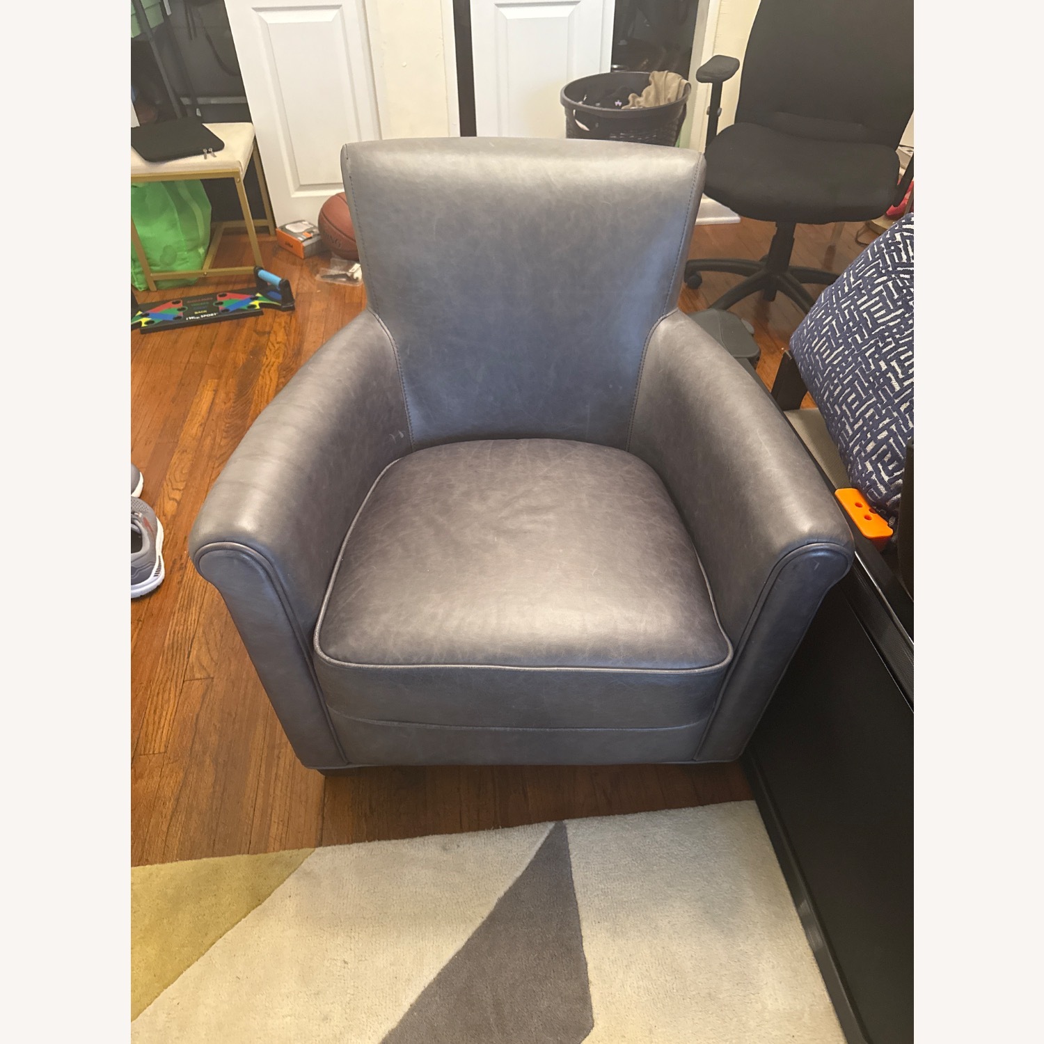 Pottery Barn Irving Blue Leather Armchair - image-1