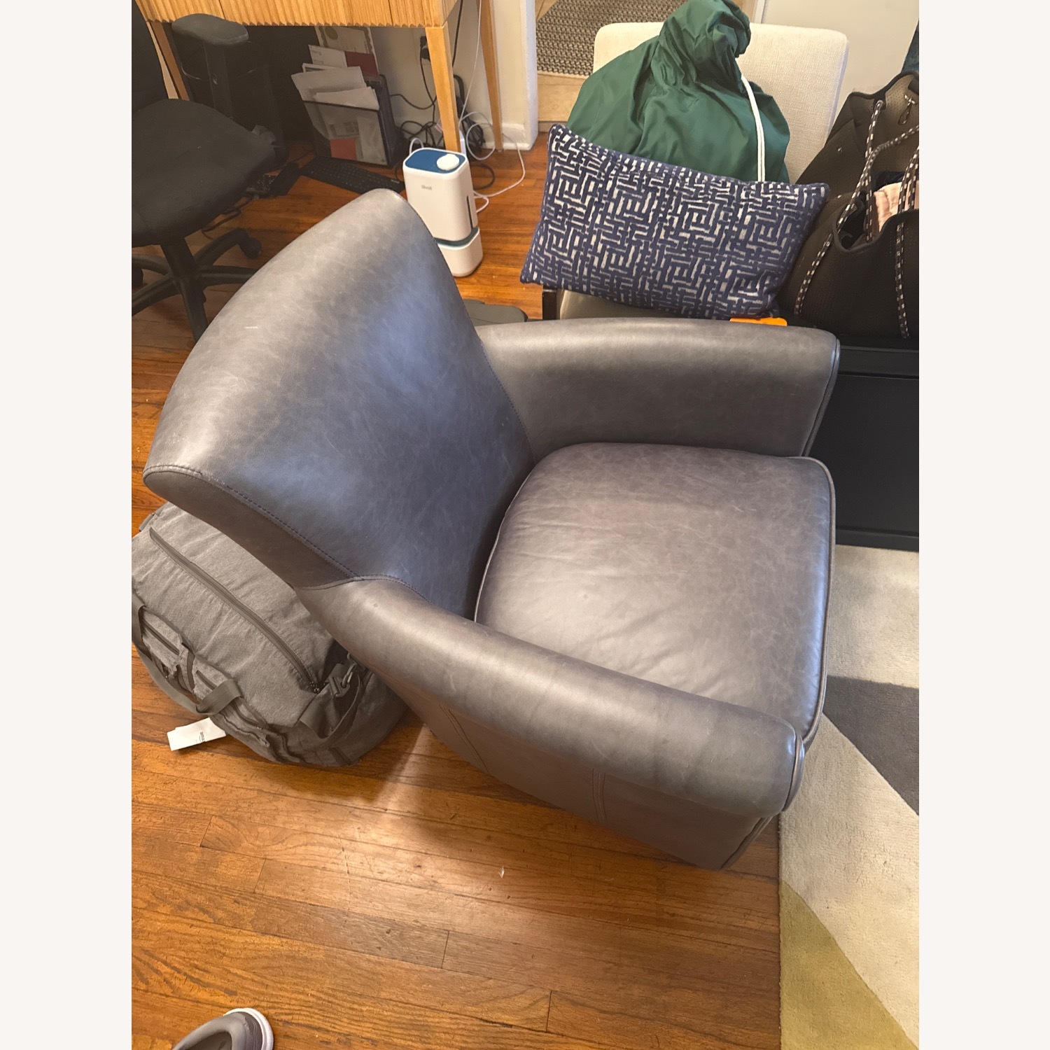 Pottery Barn Irving Blue Leather Armchair - image-2