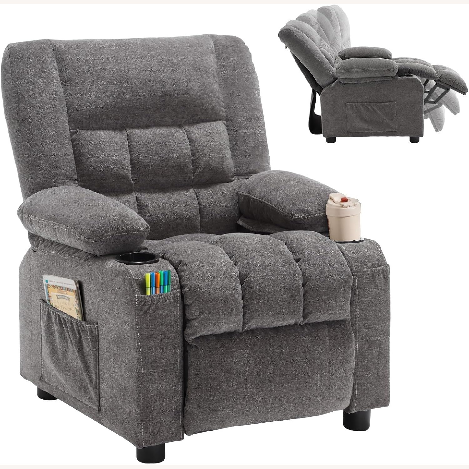 Bosmiller Kids Light Gray Fabric Recliner - image-6