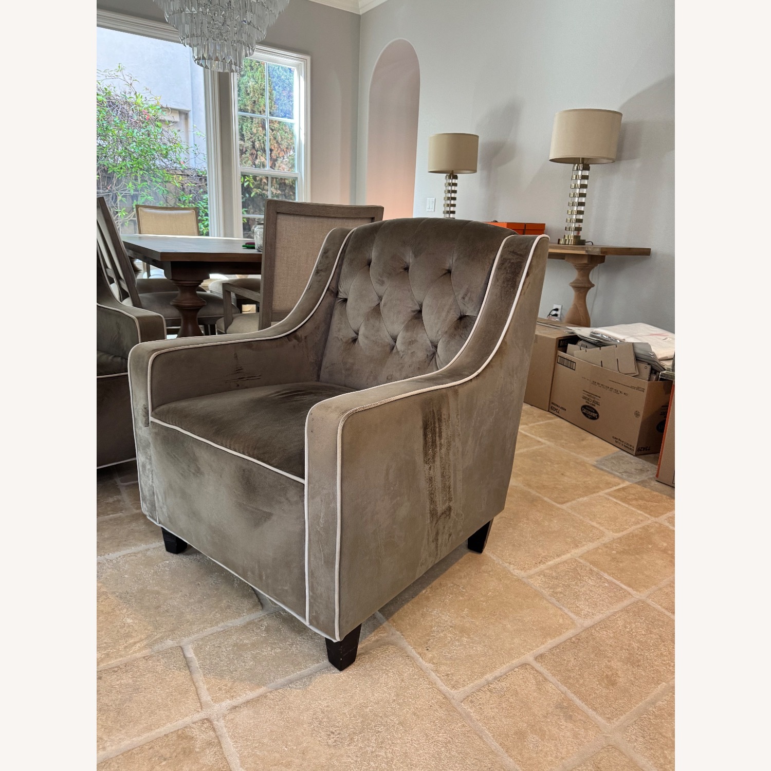Living Spaces Light Gray Velvet Armchair - image-2