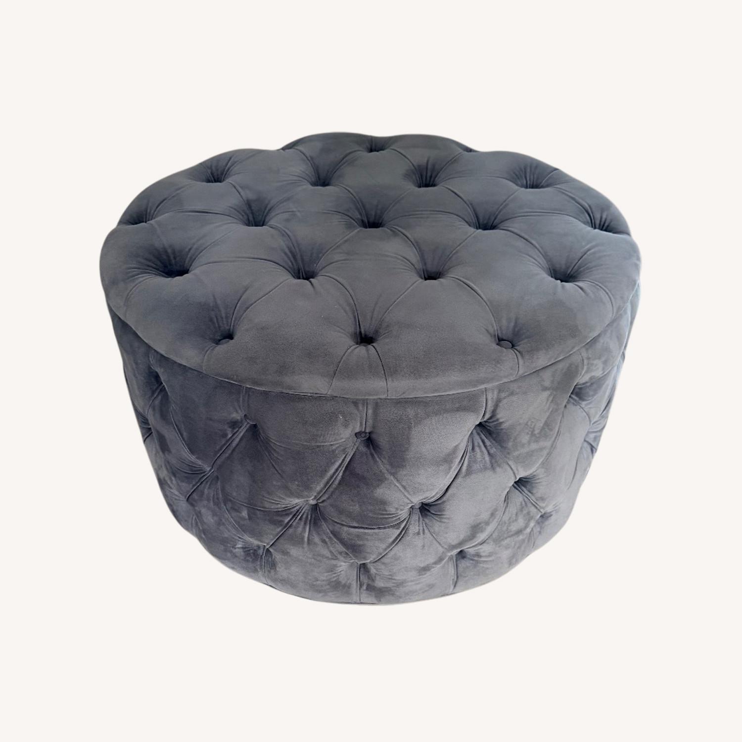 Living Spaces Light Gray Velvet Ottoman - image-0