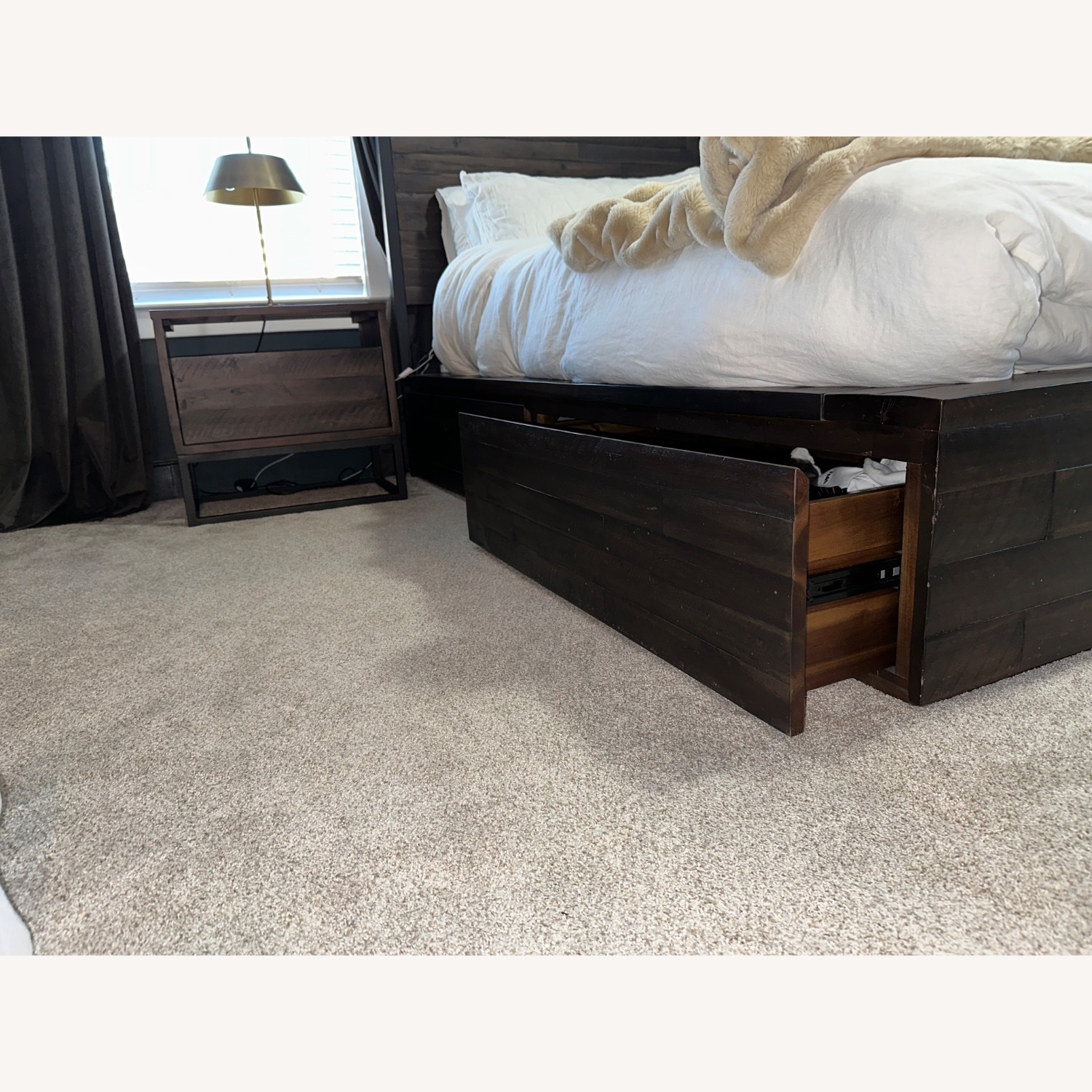 West Elm Logan Dark Brown Wood Storage King Bed - image-4