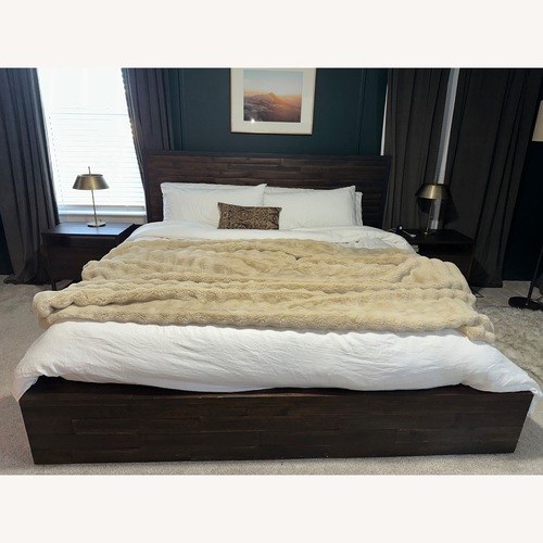 Used West Elm Logan Dark Brown Wood Storage King Bed for sale on AptDeco