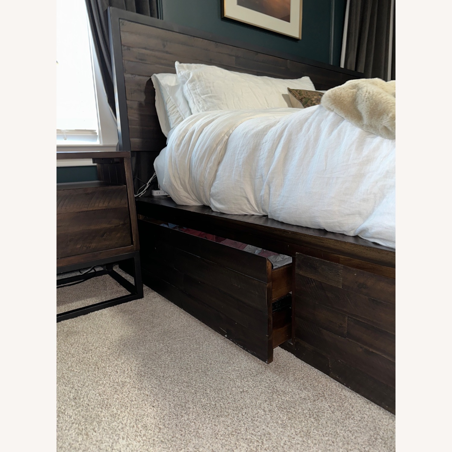 West Elm Logan Dark Brown Wood Storage King Bed - image-5