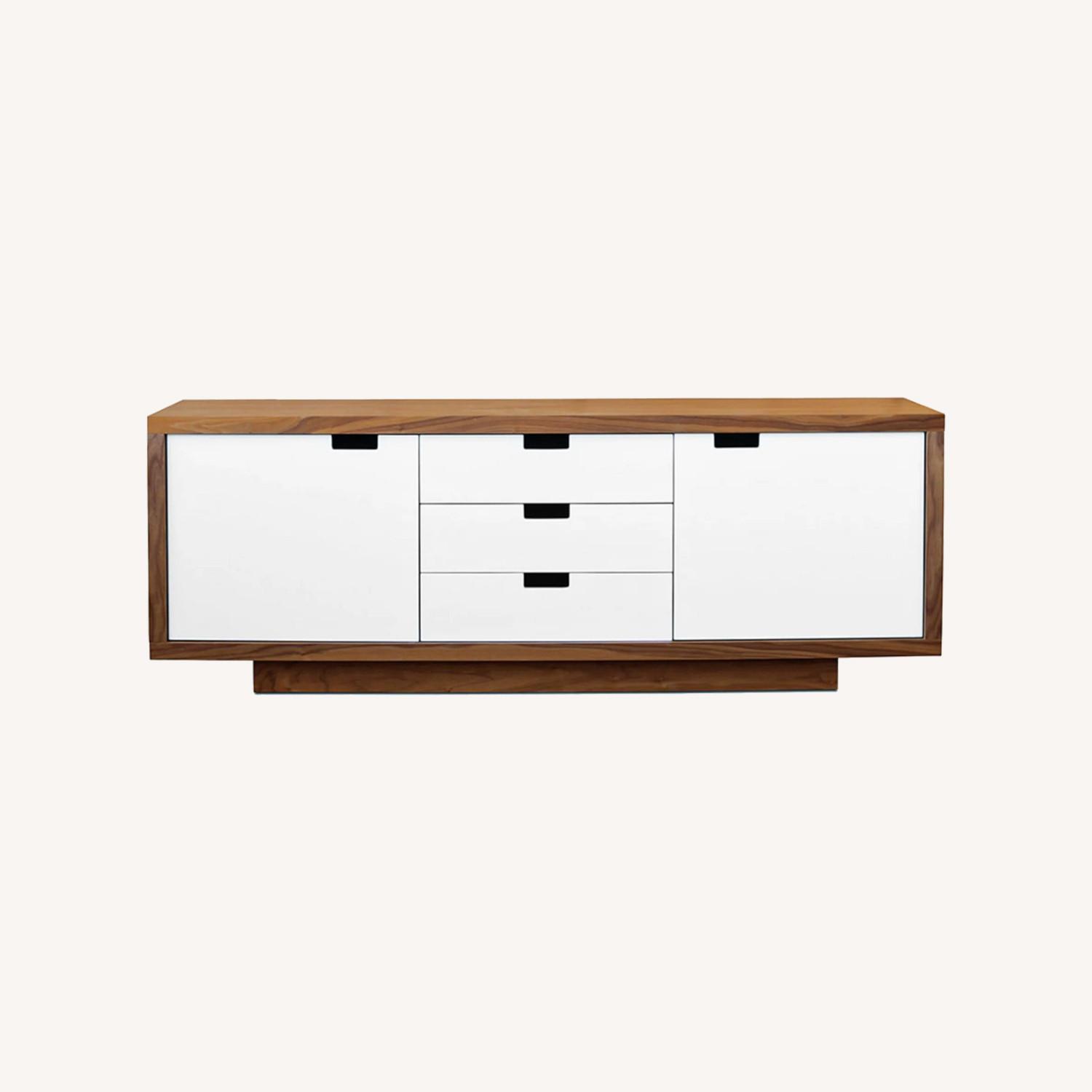 Gus Modern Walnut and White Credenza - image-0