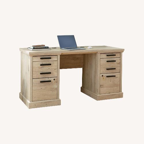 Used Saunder Mason Peak Credenza Desk in Prime Oak for sale on AptDeco