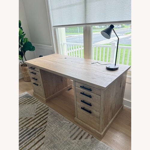 Used Saunder Mason Peak Credenza Desk in Prime Oak for sale on AptDeco