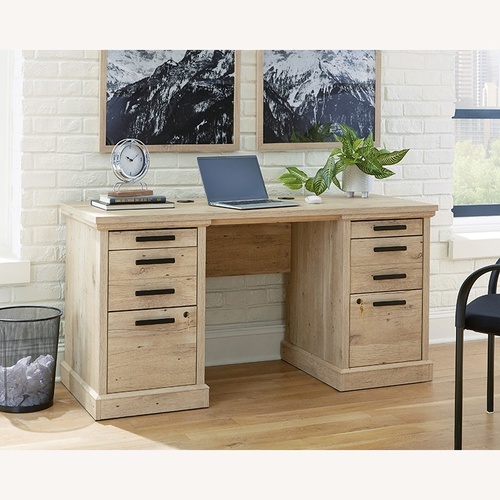 Used Saunder Mason Peak Credenza Desk in Prime Oak for sale on AptDeco