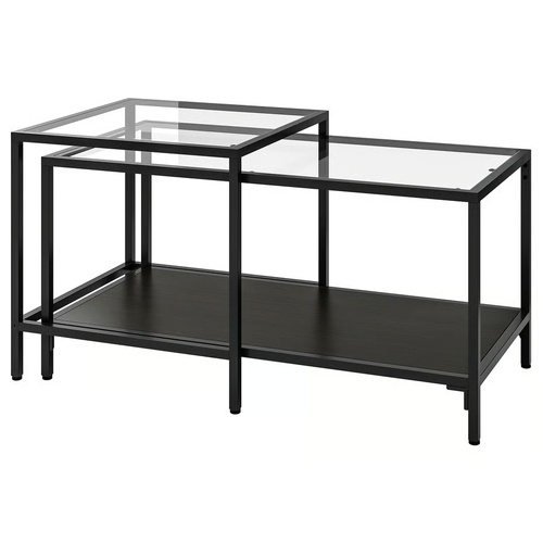 Used IKEA VITTSJÖ Black Glass Coffee Table for sale on AptDeco