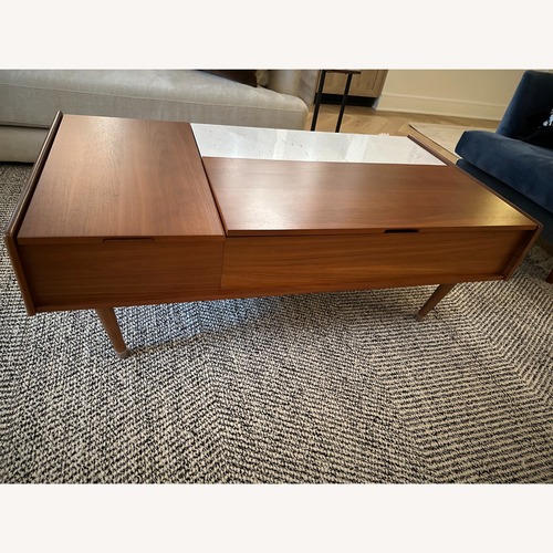 Used West Elm Mid-Century Marble Double Pop-Up Coffee Table (51") for sale on AptDeco