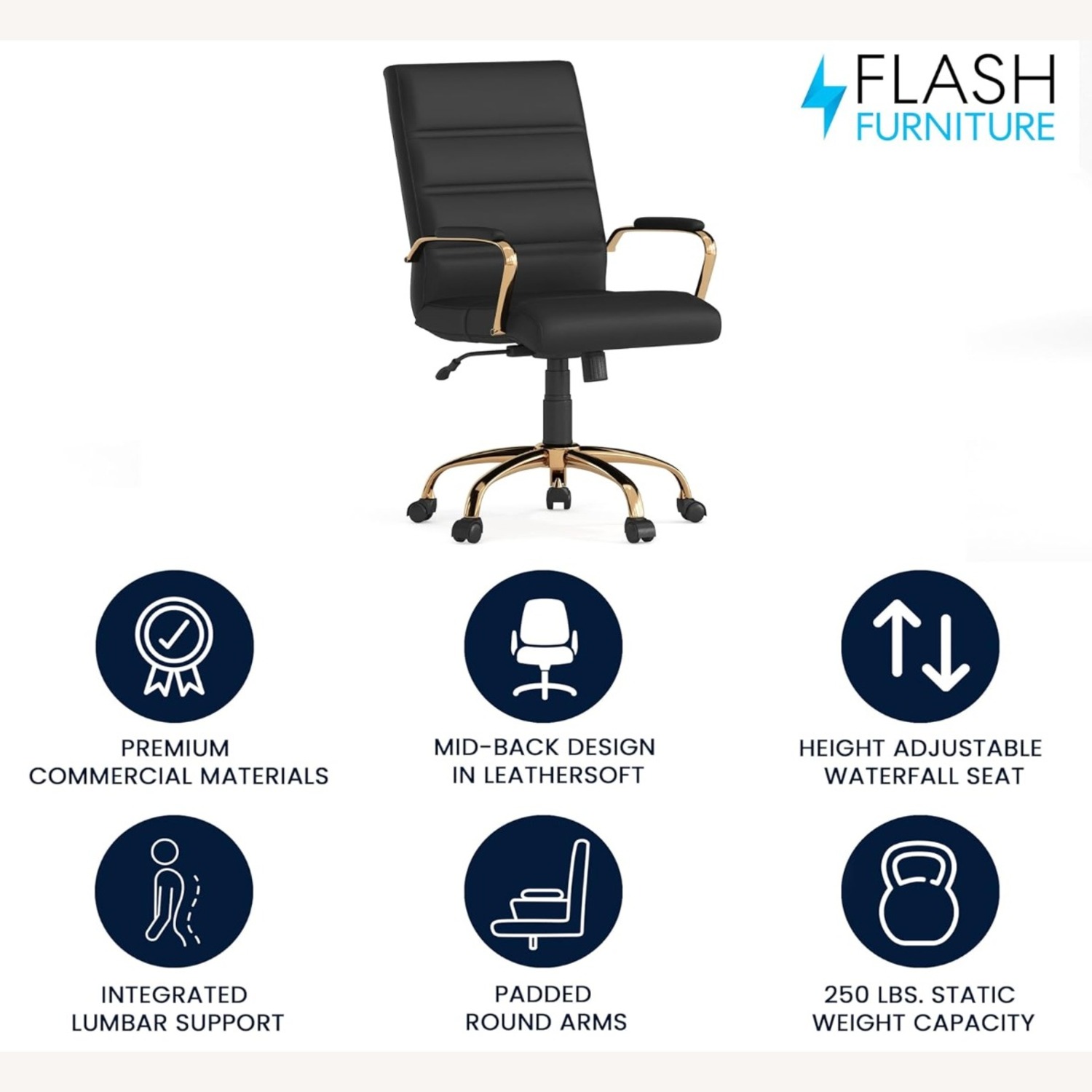 Padded Leather and Gold Office Chair - image-3