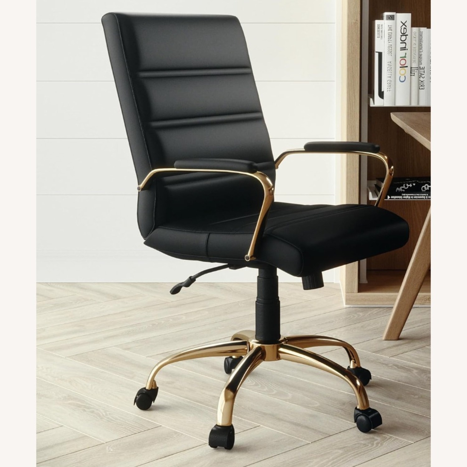 Padded Leather and Gold Office Chair - image-2