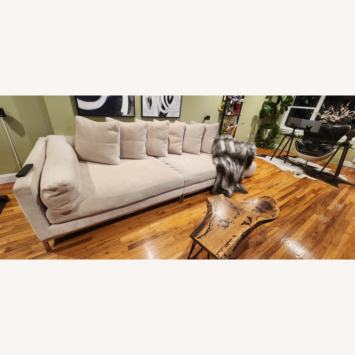 Z Gallerie Natural Suede 3+ Seater Sofa - image-6