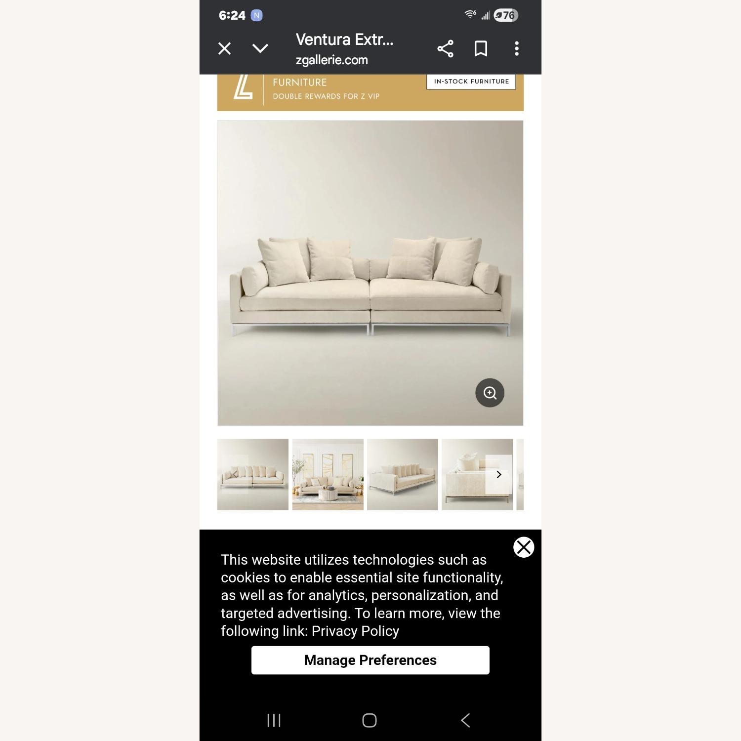 Z Gallerie Natural Suede 3+ Seater Sofa - image-4