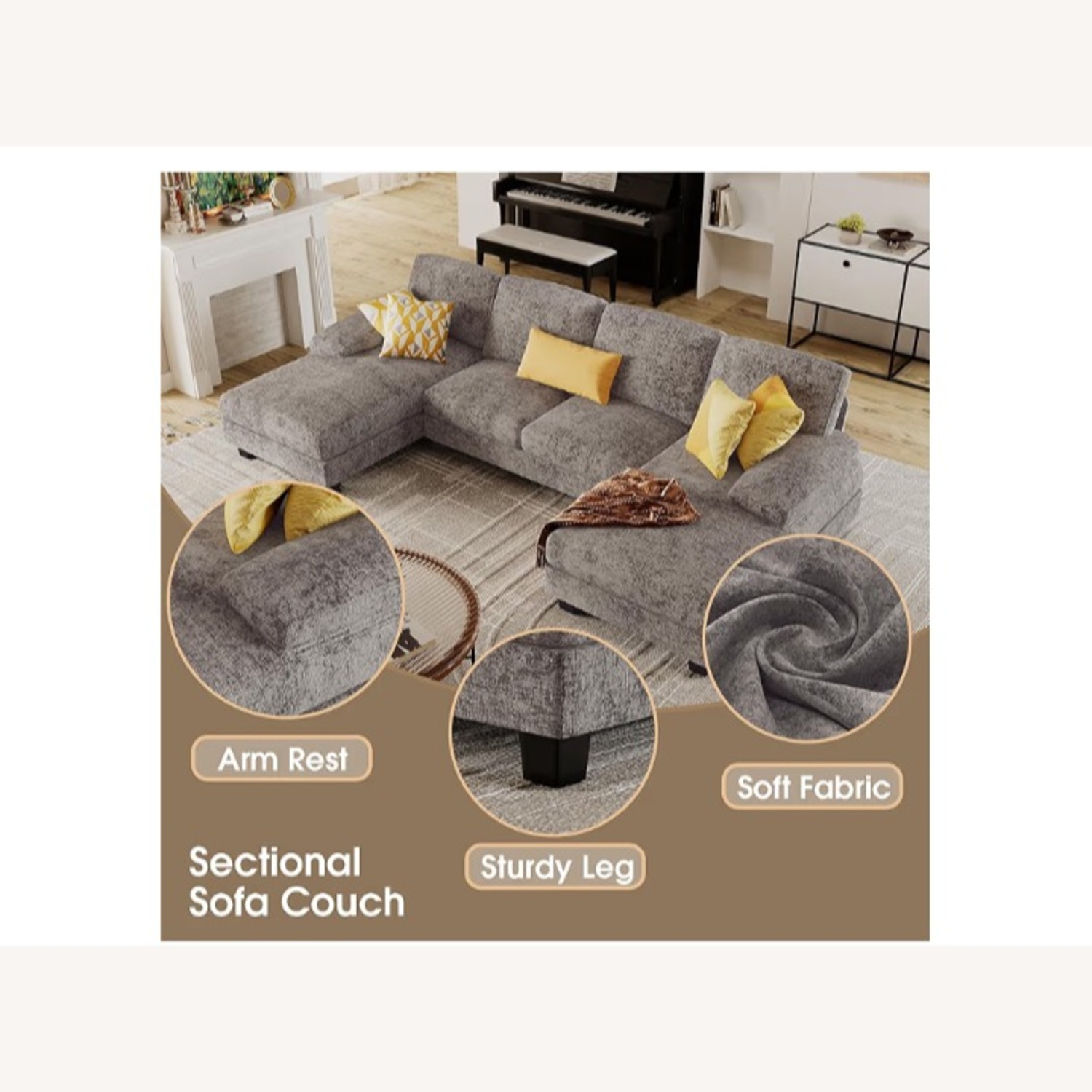 Furmax Light Gray Fabric 3+ Piece Sectional - image-2