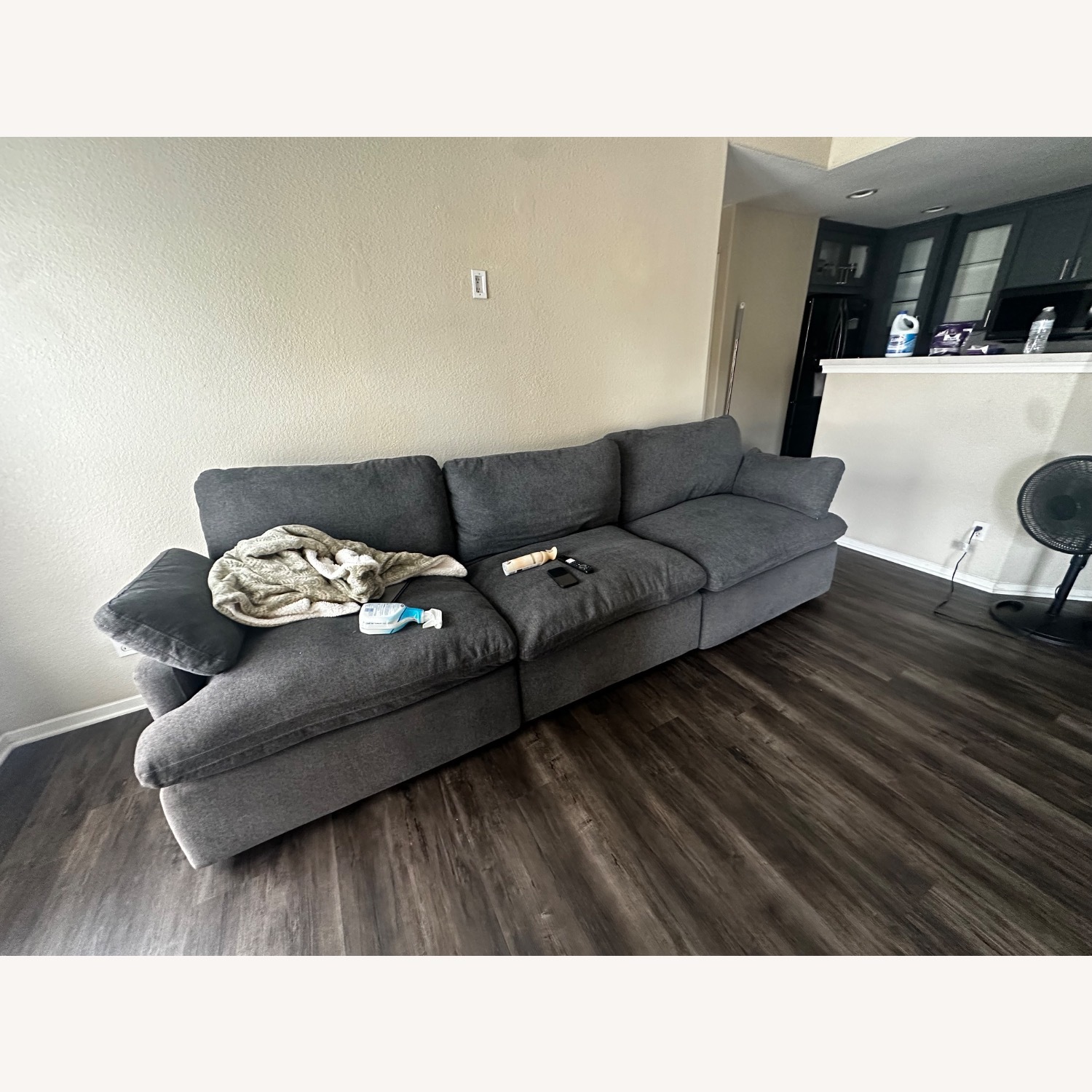 Dark Gray Fabric 3+ Seater Sofa - image-1