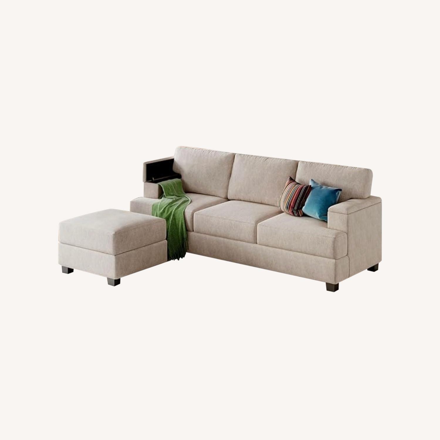 Amazon Light Gray Fabric 3+ Seater Sofa + Ottoman - image-0
