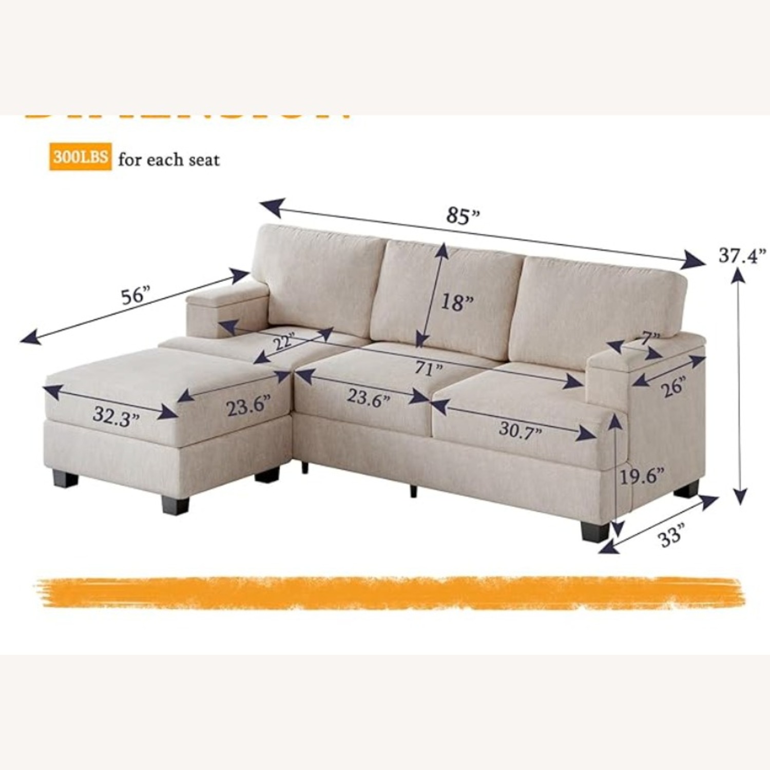 Amazon Light Gray Fabric 3+ Seater Sofa + Ottoman - image-4