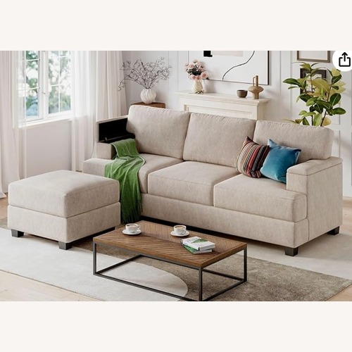 Used Amazon Light Gray Fabric 3+ Seater Sofa + Ottoman for sale on AptDeco