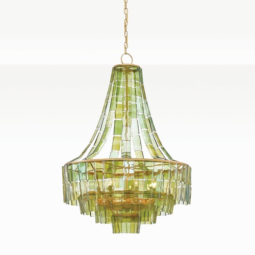Used Williams Sonoma Vintner Green Glass Chandelier for sale on AptDeco