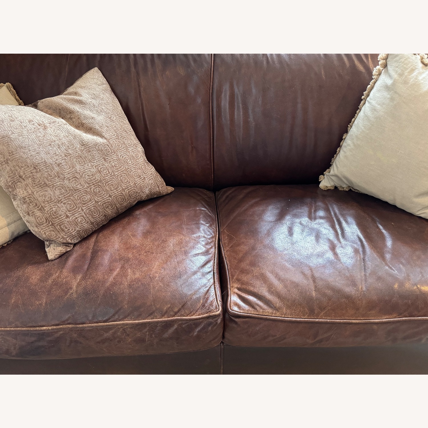 Crate & Barrel Dark Brown Leather 2 Seater Sofa - image-2