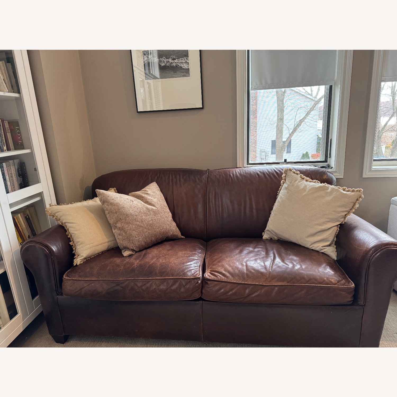 Crate & Barrel Dark Brown Leather 2 Seater Sofa - image-1