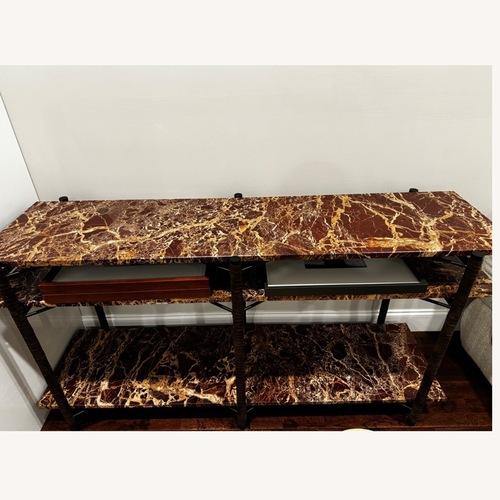 Used CB2 Ember Red Marble Console Table for sale on AptDeco